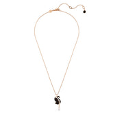 Swan pendant, Swan, Black, Rose gold-tone plated